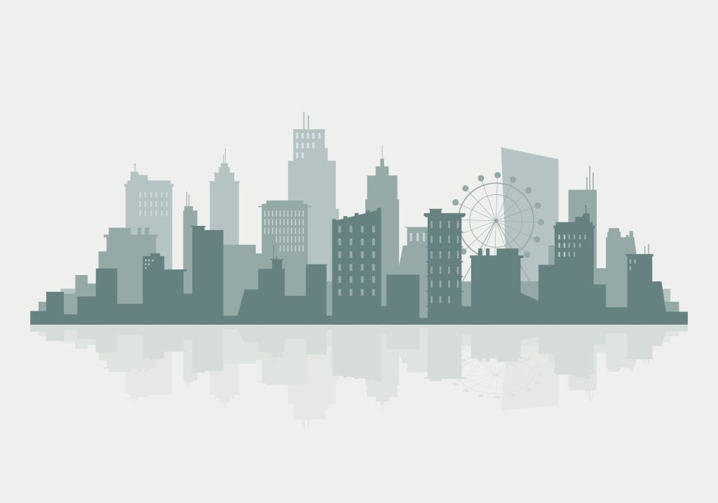 Green and beige silhouette cityscape background vector